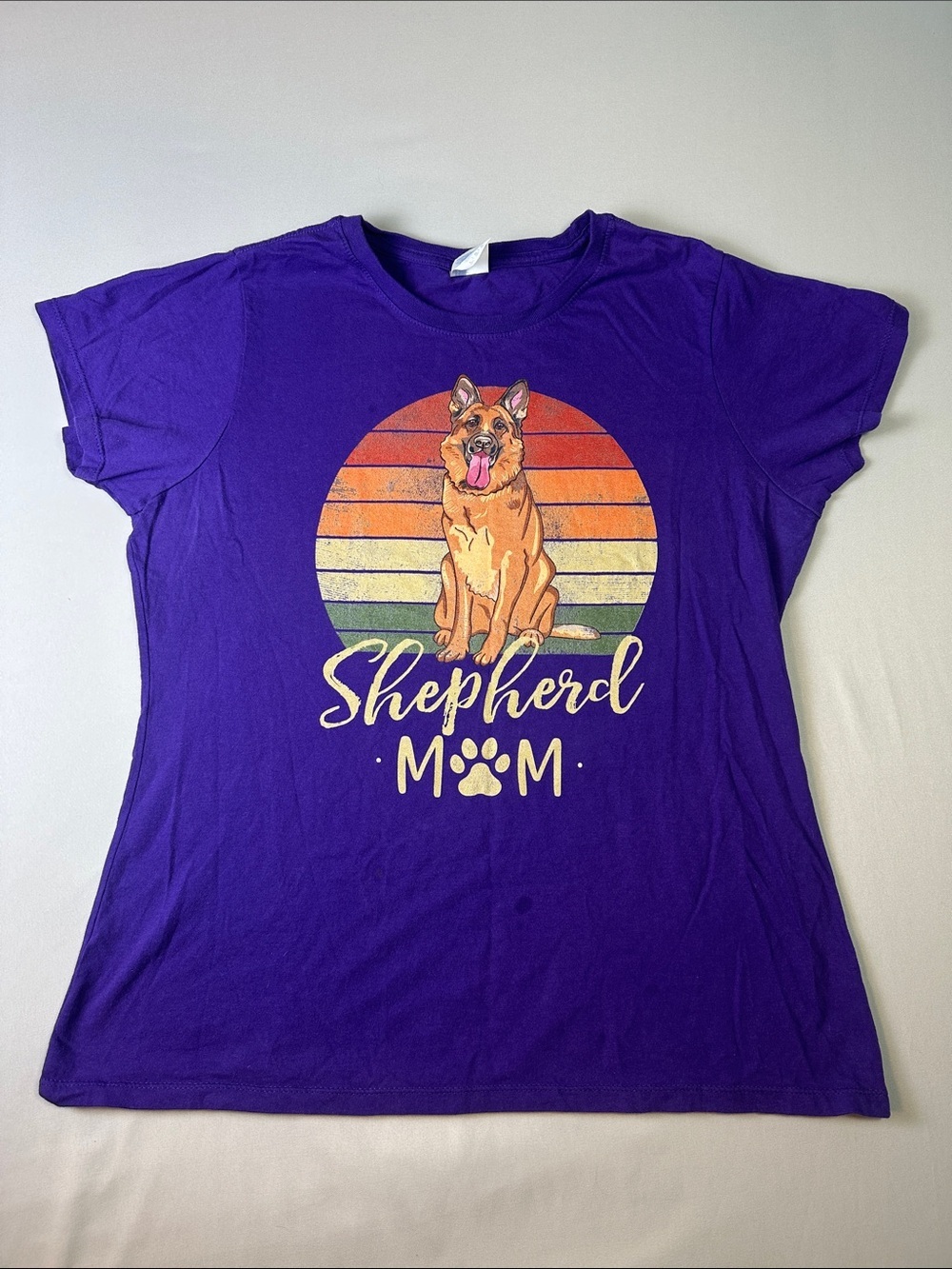 Women’s Shepherd Dog Mom Shirt Purple Graphic Tee Large